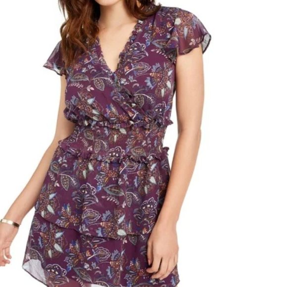 NWOT Purple Paisley Ruffle Boho Fit & Flare Mini Medium Tiered Dress - Picture 10 of 12